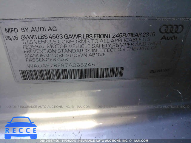 2007 Audi A4 2/TURBO WAUAF78E97A068245 image 8