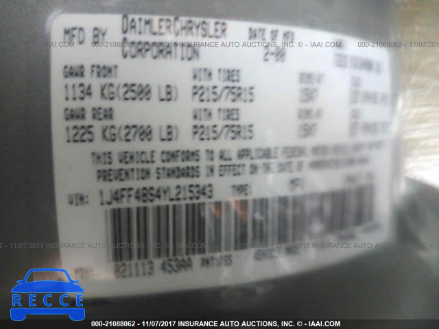 2000 Jeep Cherokee SPORT 1J4FF48S4YL215343 image 8