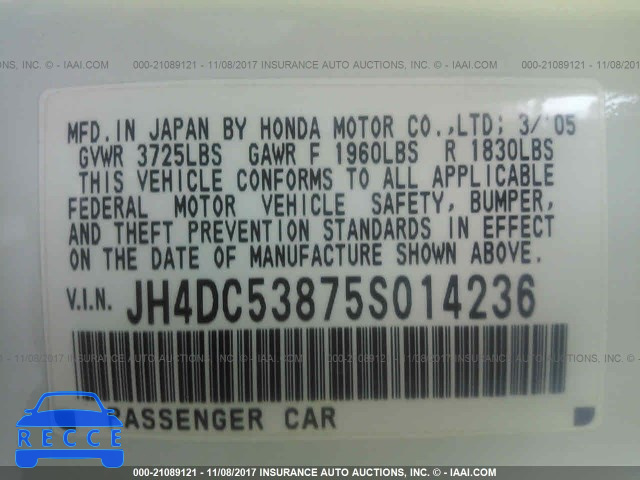 2005 Acura RSX JH4DC53875S014236 image 8