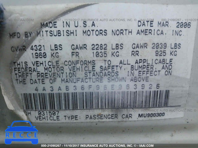 2006 Mitsubishi Galant ES MEDIUM/LS MEDIUM 4A3AB36F96E063926 image 8