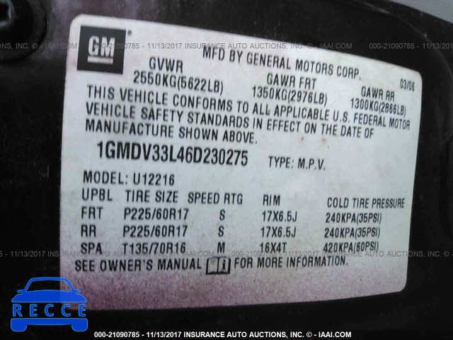 2006 Pontiac Montana SV6 1GMDV33L46D230275 image 8