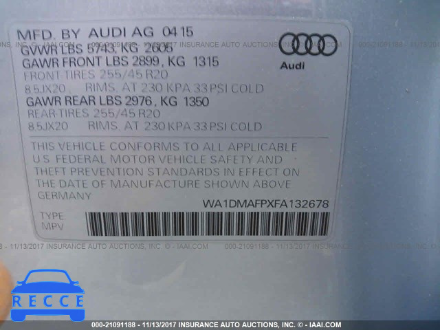 2015 AUDI Q5 TDI/PREMIUM PLUS WA1DMAFPXFA132678 image 8