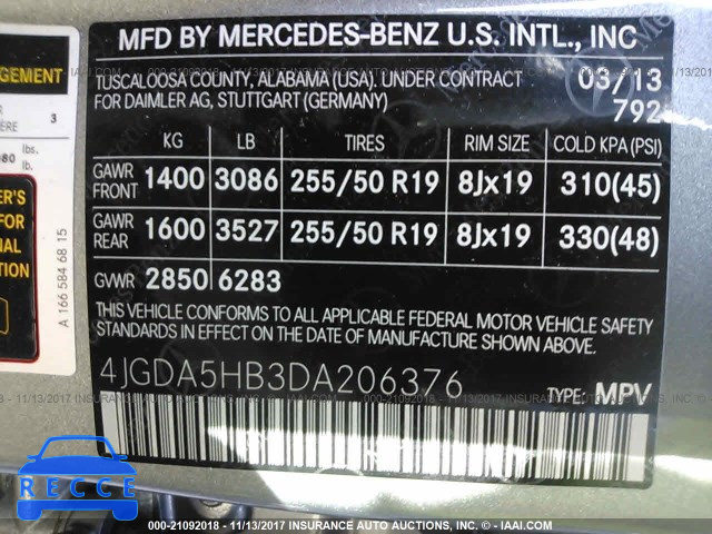 2013 Mercedes-benz ML 350 4MATIC 4JGDA5HB3DA206376 зображення 8