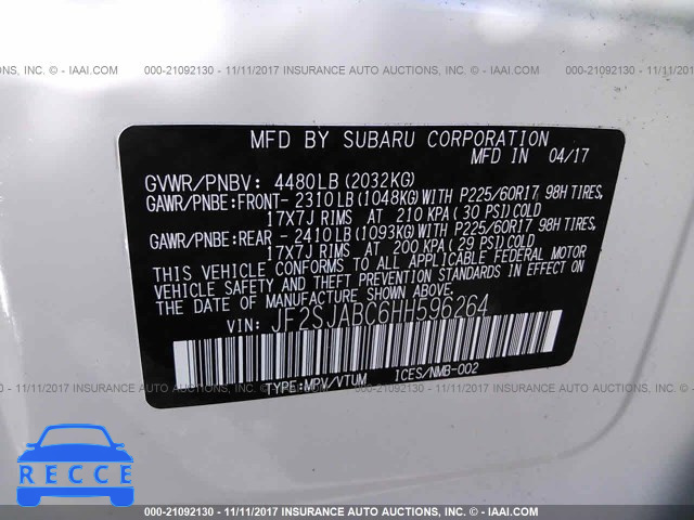 2017 SUBARU FORESTER 2.5I JF2SJABC6HH596264 image 8