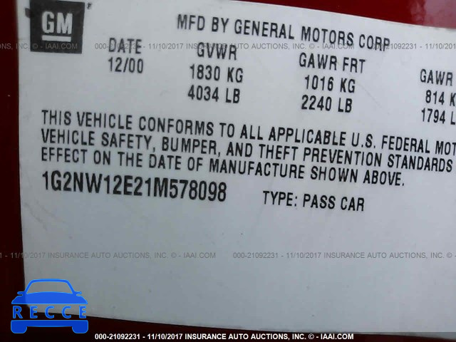 2001 Pontiac Grand Am GT 1G2NW12E21M578098 image 8