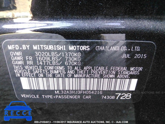 2015 MITSUBISHI MIRAGE DE ML32A3HJ3FH054216 Bild 8