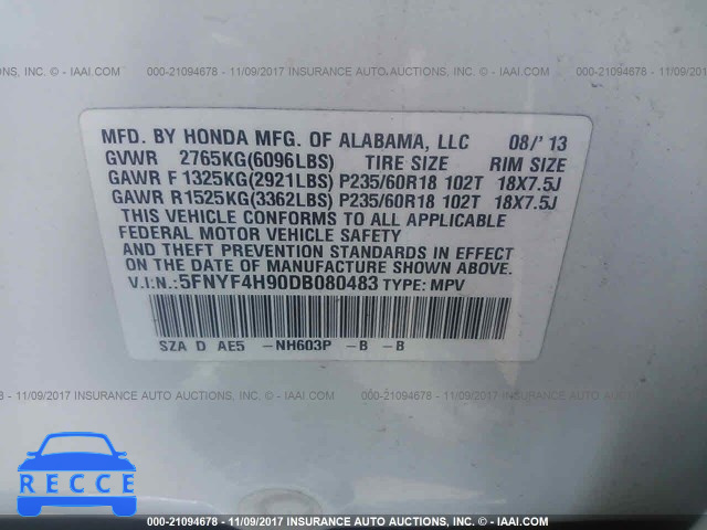 2013 Honda Pilot TOURING 5FNYF4H90DB080483 image 8