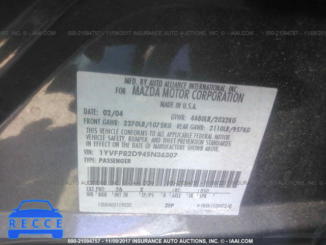 2004 MAZDA 6 S 1YVFP82D945N36307 image 8