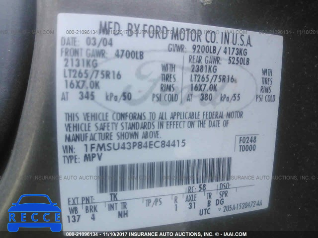 2004 Ford Excursion LIMITED 1FMSU43P84EC84415 зображення 8
