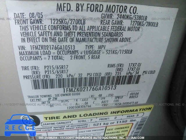 2006 FORD FREESTYLE SEL 1FMZK02176GA10513 image 8