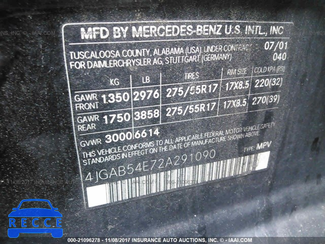 2002 MERCEDES-BENZ ML 320 4JGAB54E72A291090 image 8