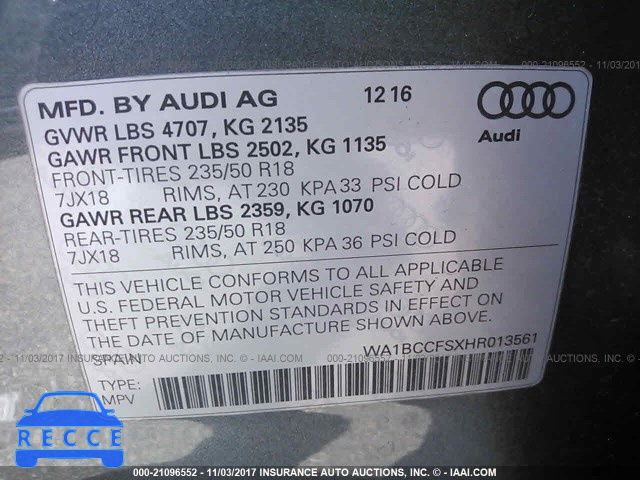 2017 AUDI Q3 WA1BCCFSXHR013561 image 8