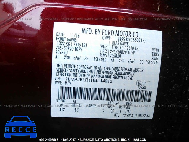 2017 LINCOLN MKX RESERVE 2LMPJ6LR1HBL14016 зображення 8