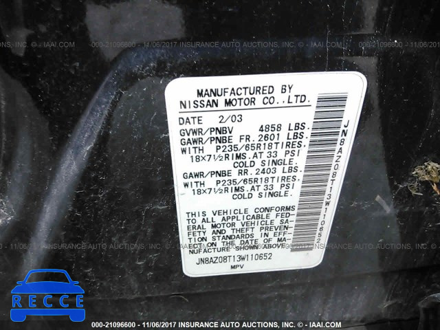 2003 Nissan Murano SL/SE JN8AZ08T13W110652 Bild 8