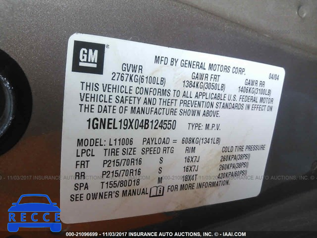 2004 Chevrolet Astro 1GNEL19X04B124550 Bild 8