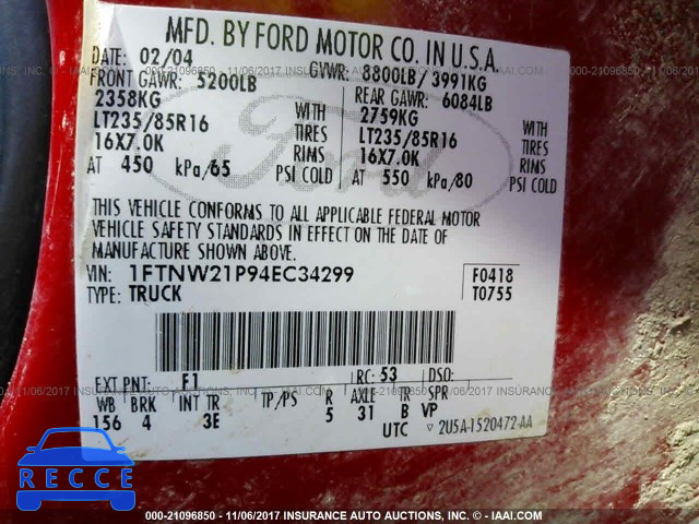 2004 Ford F250 SUPER DUTY 1FTNW21P94EC34299 image 8