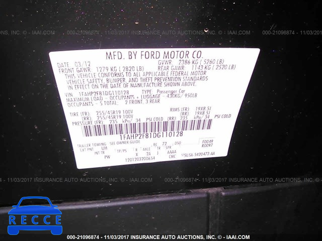 2013 Ford Taurus 1FAHP2F81DG110128 image 8