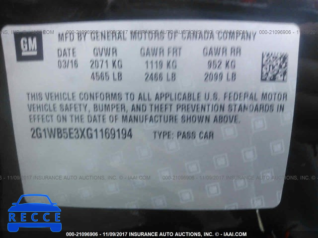 2016 Chevrolet Impala Limited LT 2G1WB5E3XG1169194 image 8