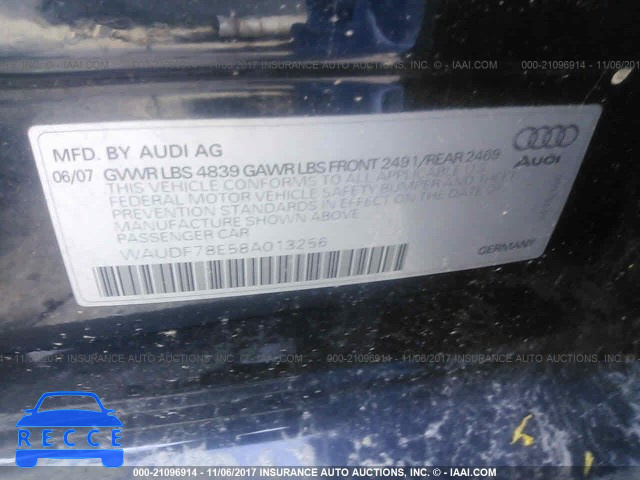 2008 Audi A4 2.0T QUATTRO WAUDF78E58A013256 зображення 8