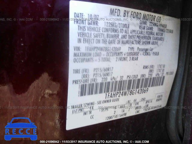 2008 Ford Taurus 1FAHP24W78G142069 image 8