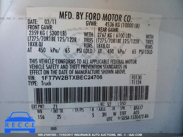 2011 Ford F250 SUPER DUTY 1FT7W2BTXBEC24706 зображення 8