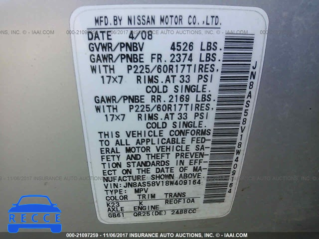 2008 Nissan Rogue JN8AS58V18W409164 image 8