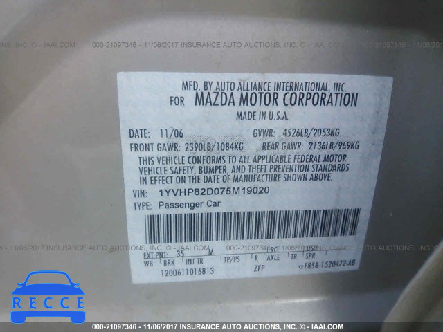 2007 Mazda 6 S 1YVHP82D075M19020 image 8