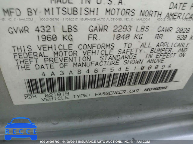 2004 Mitsubishi Galant ES HIGH/LS HIGH 4A3AB46F54E100098 Bild 8