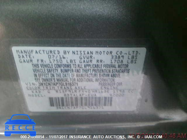 2016 Nissan Versa 3N1CN7AP7GL916371 image 8