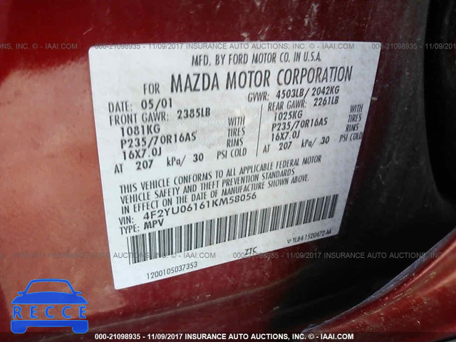 2001 Mazda Tribute DX 4F2YU06161KM58056 image 8