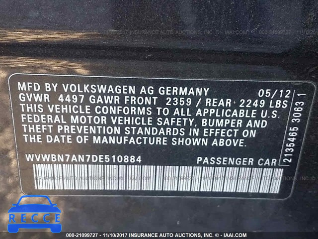 2013 Volkswagen CC SPORT WVWBN7AN7DE510884 зображення 8