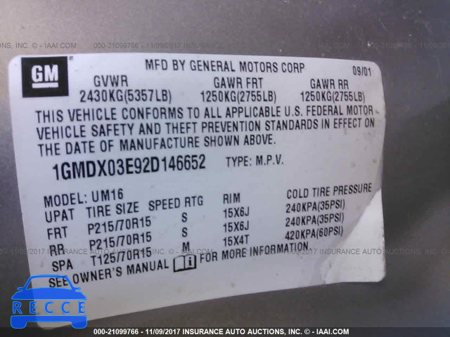 2002 Pontiac Montana 1GMDX03E92D146652 зображення 8