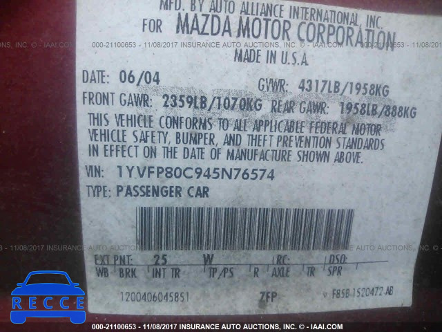 2004 Mazda 6 I 1YVFP80C945N76574 image 8