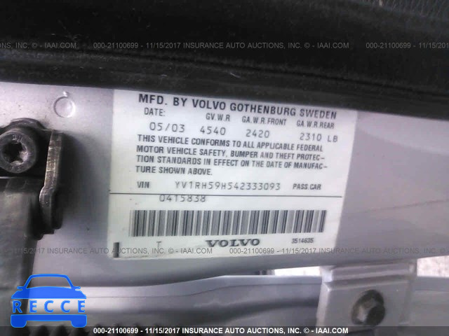 2004 Volvo S60 2.5T YV1RH59H542333093 image 8