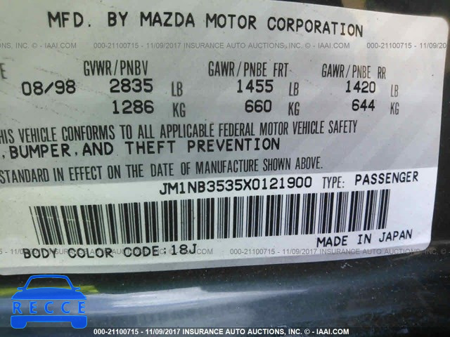 1999 Mazda MX-5 Miata JM1NB3535X0121900 image 8