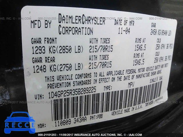 2005 Dodge Caravan SE 1D4GP25R35B289225 image 8