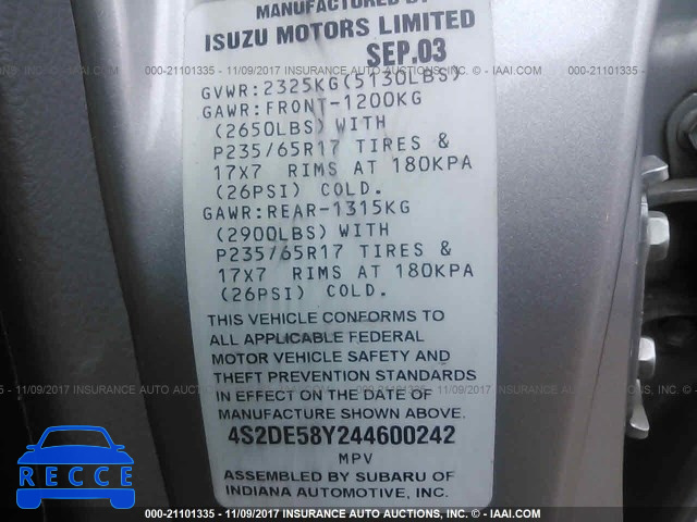 2004 Isuzu Axiom XS 4S2DE58Y244600242 image 8