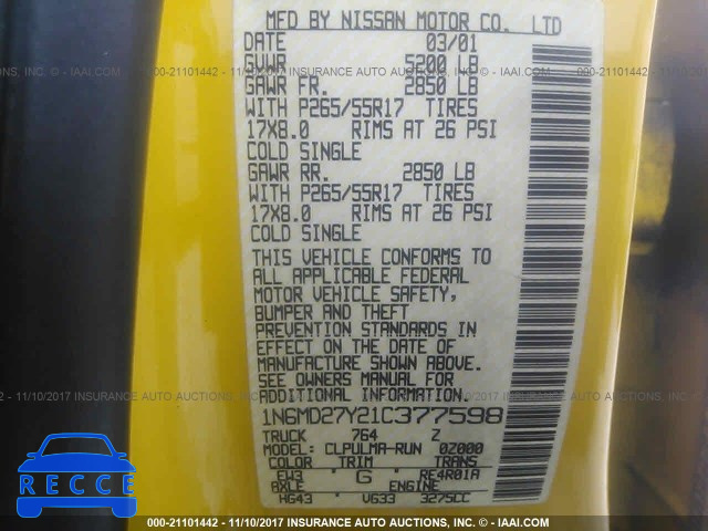 2001 Nissan Frontier CREW CAB SC 1N6MD27Y21C377598 image 8