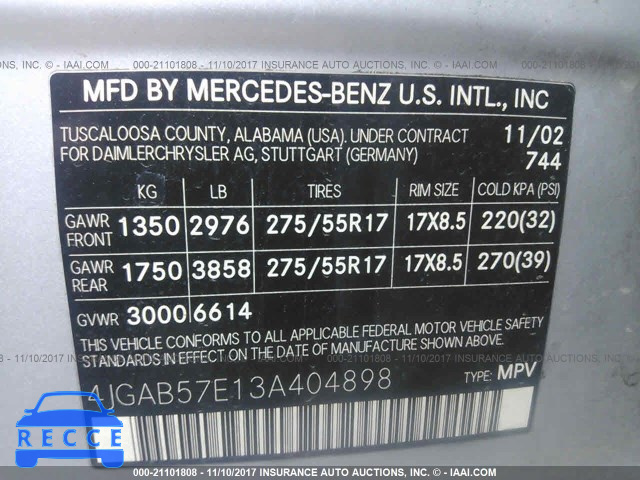 2003 Mercedes-benz ML 350 4JGAB57E13A404898 image 8