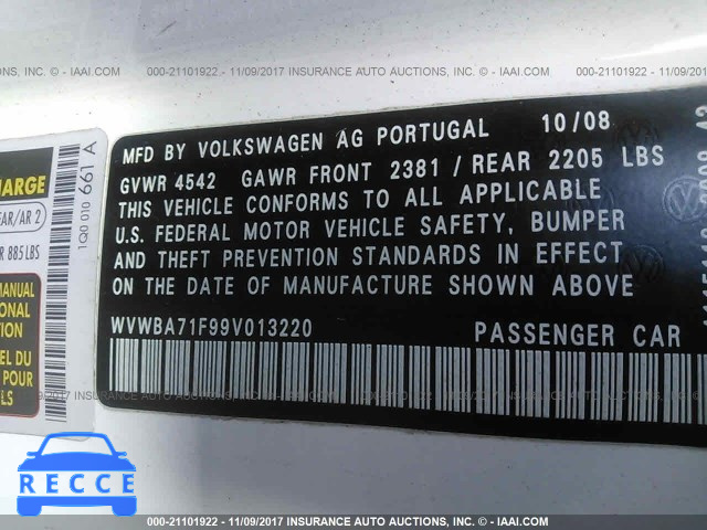 2009 Volkswagen EOS TURBO/KOMFORT WVWBA71F99V013220 image 8