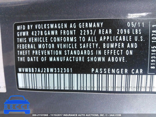 2011 Volkswagen Golf WVWBB7AJ2BW332301 зображення 8