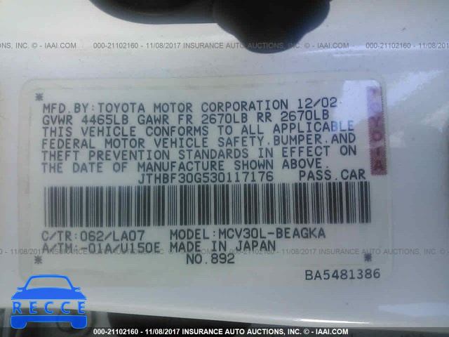 2003 Lexus ES 300 JTHBF30G530117176 Bild 8
