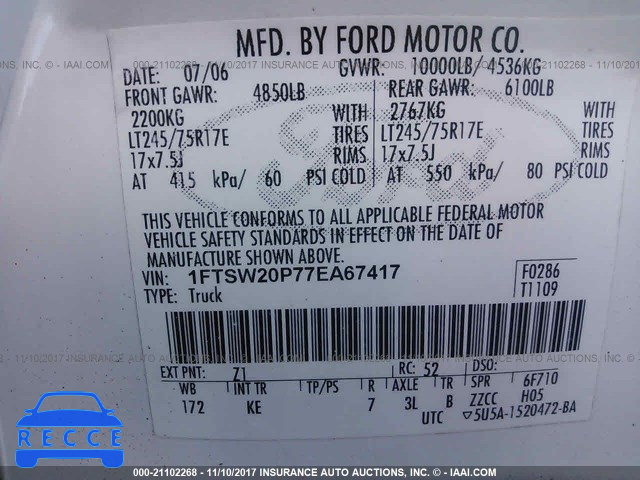 2007 Ford F250 SUPER DUTY 1FTSW20P77EA67417 image 8