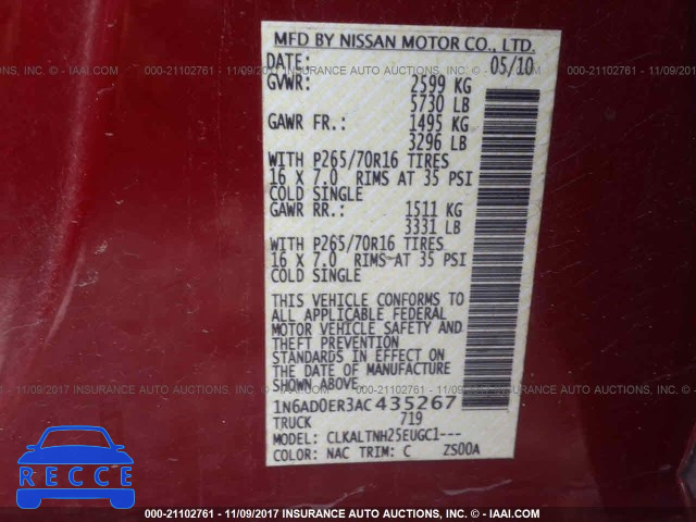 2010 Nissan Frontier CREW CAB SE/LE/NISMO 1N6AD0ER3AC435267 image 8
