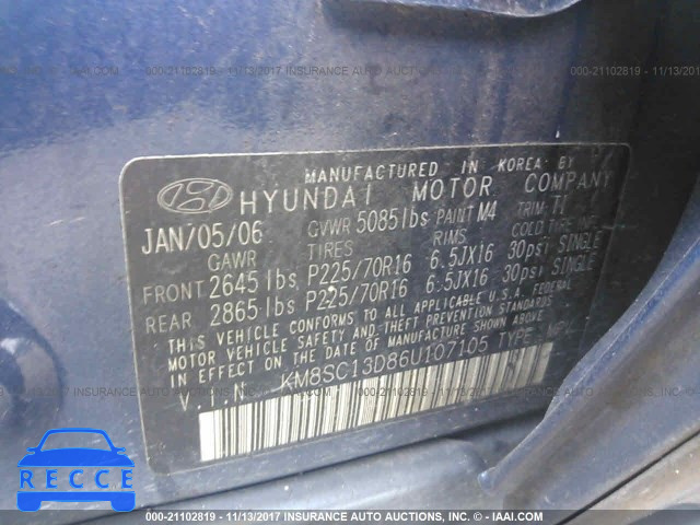 2006 Hyundai Santa Fe GLS/LIMITED KM8SC13D86U107105 image 8