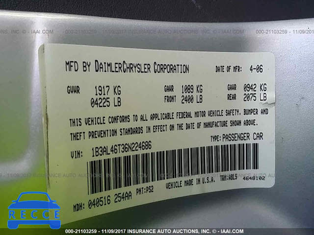 2006 DODGE STRATUS SXT 1B3AL46T36N224686 image 8