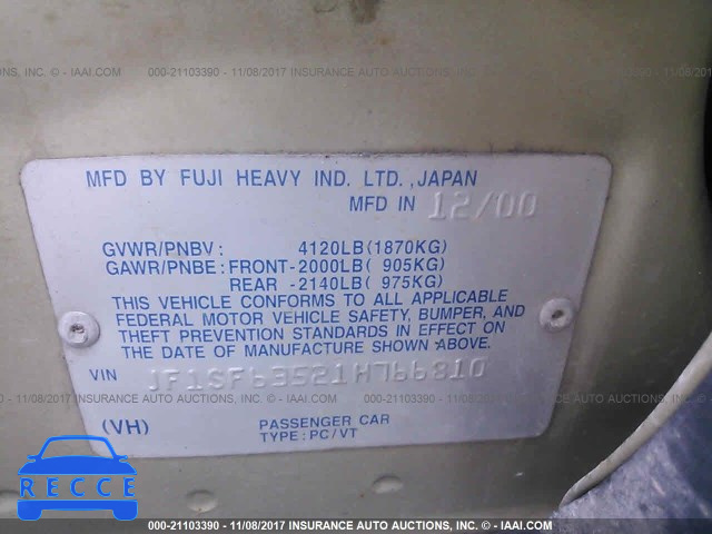 2001 Subaru Forester L JF1SF63521H766810 image 8