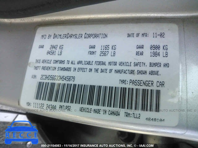 2003 Chrysler Concorde LIMITED 2C3HD56G33H545879 image 8