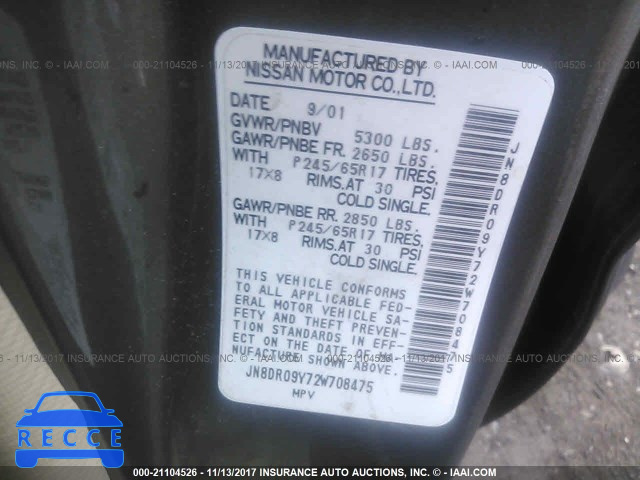 2002 Nissan Pathfinder LE/SE JN8DR09Y72W708475 image 8
