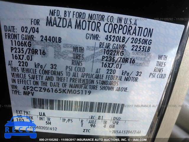 2005 Mazda Tribute S 4F2CZ96165KM05119 image 8